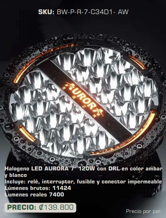 Halógeno LED AURORA 7" 120W con DRL